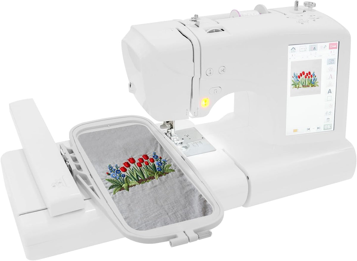 Maszyny do haftowania OUKANING, 100 × 235 mm – 240 V, Czarny, usb, Maszyna do haftowania – dotyk, aplikacja, profesjonalne, 162 programów
