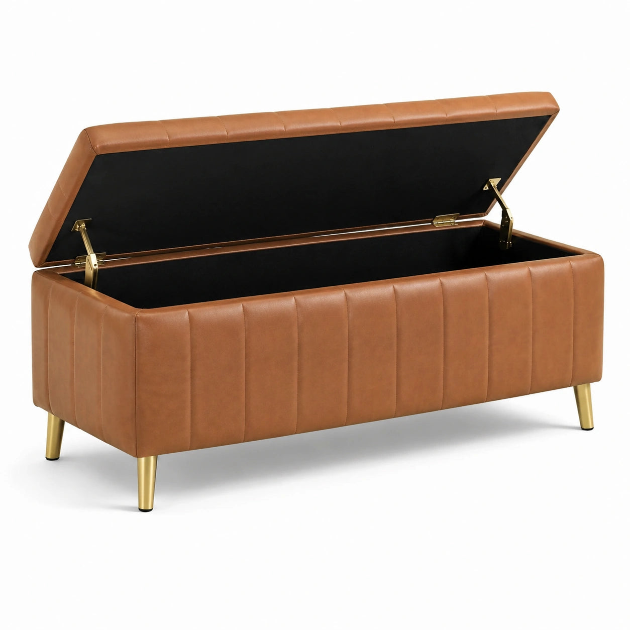 Gepolsterte Sitzbank mit Stauraum und Klappdeckel, 120 × 40 × 45 cm, Braun mit goldfarbenen Füßen