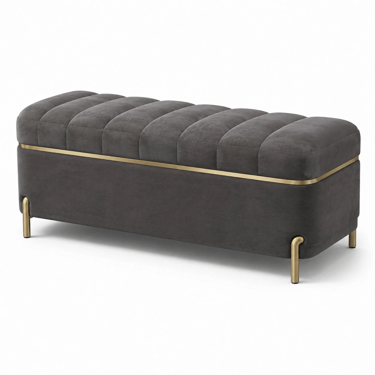 Gepolsterte Sitzbank mit samtähnlichem Textilbezug, Anthrazit/Gold, 120 × 45 × 45 cm
