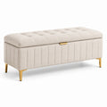 Gepolsterte Stauraumbank mit Klappdeckel, 120 × 45 × 48 cm, Beige und Goldfarben