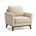Gepolsterter Bouclé-Sessel in Beige mit braunen Holzbeinen, 90 × 88 × 88 cm