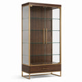 Vitrinenschrank mit 2 Glastüren, 4 Glasböden und Schublade, Dunkelbraun/Gold/Transparent, 100 × 42 × 190 cm