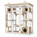 Katzengehege aus Holz und Metallgitter mit Kletterelementen, 180 × 100 × 190 cm, Weiß/Natur/Beige/Schwarz