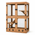 Mehrstöckiges Katzengehege aus Holz und Metallgitter, Braun/Schwarz, 120 × 60 × 170 cm, mit 4 Türen, Plattformen und Rampen