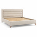 Modernes Polsterbett in Beige, 160 × 200 cm, mit hohem Kopfteil und Holzlattenrost
