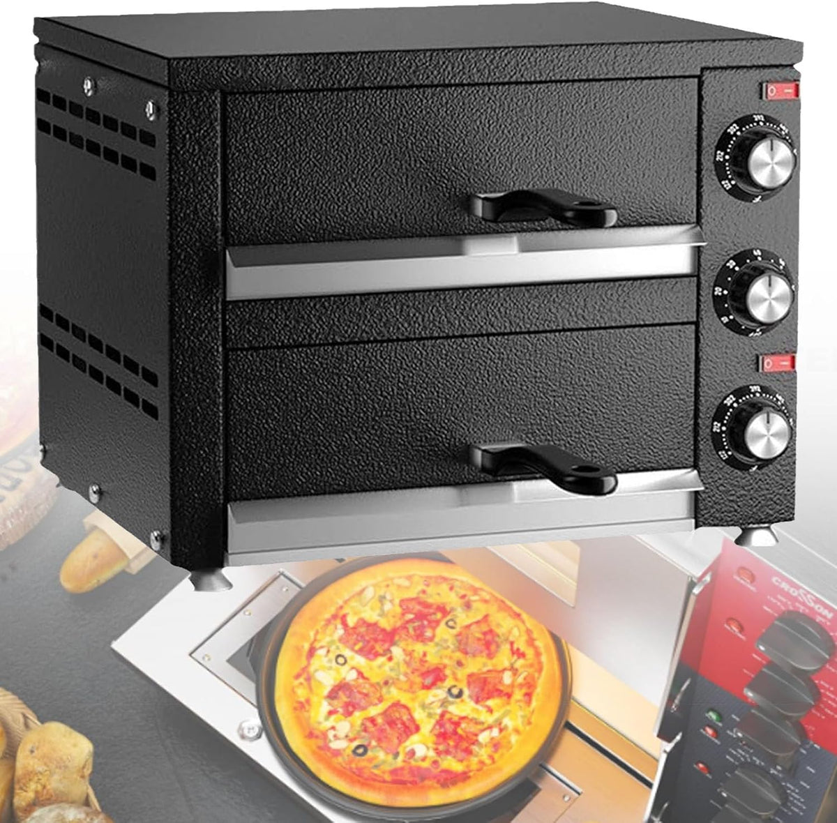 XSDAJSD Piec do pizzy, 5 cm – Srebrny, stal nierdzewna, Elektryczny, licznik czasu – ciasto, profesjonalny, restauracja