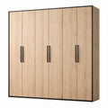 Moderner 6-türiger Kleiderschrank in Eichefarben und Schwarz, 270 × 60 × 220 cm