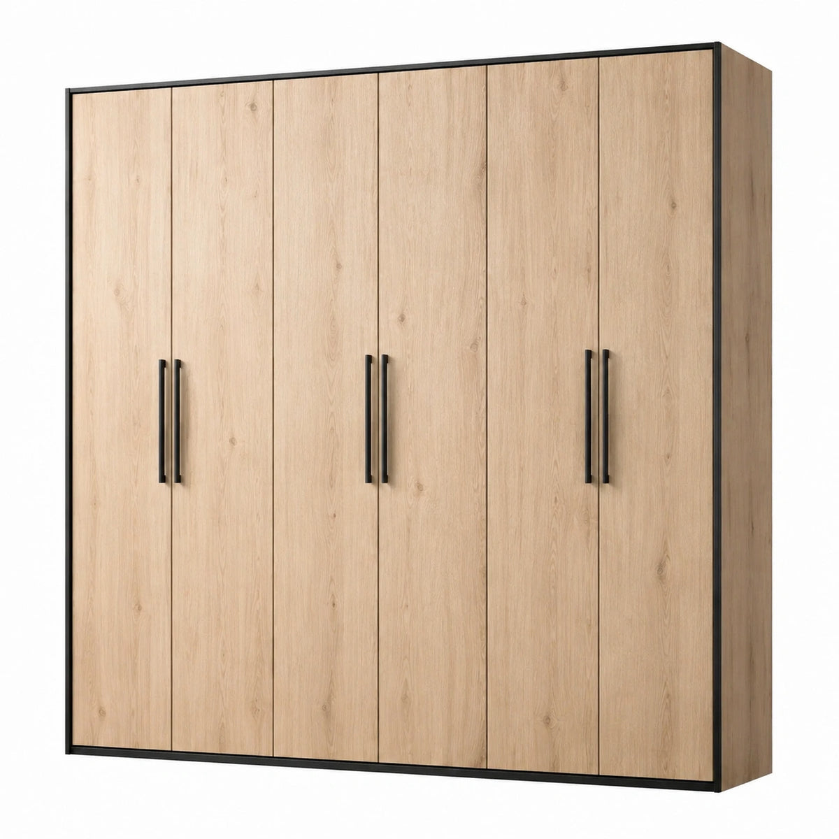 Moderner 6-türiger Kleiderschrank in Eichefarben und Schwarz, 270 × 60 × 220 cm