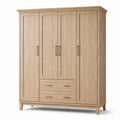 Kleiderschrank in Hellbraun und Gold, 180 × 55 × 210 cm, 4 Türen und 2 Schubladen, Landhausstil