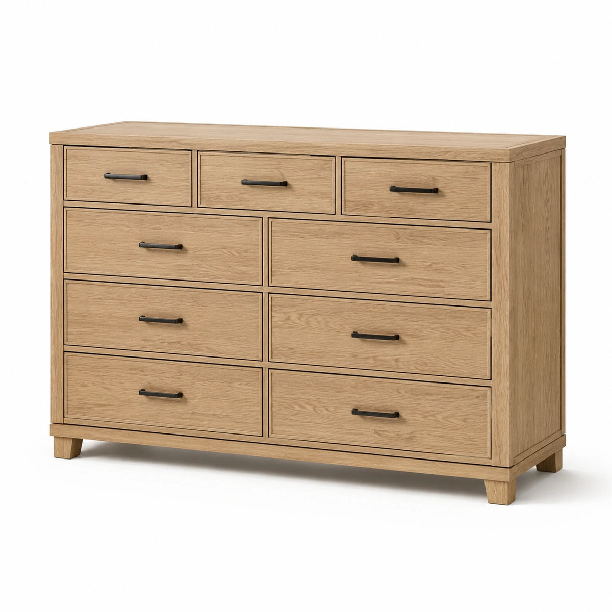 Kommode mit 9 Schubladen, 140 × 45 × 100 cm, Holzwerkstoff, Eichefarben/Schwarz, Landhausstil