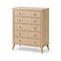 Hohe Kommode aus Holzwerkstoff mit 5 Schubladen und Rillenfronten, Natur/Gold, 80 × 40 × 110 cm