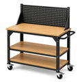 Mobiler Werkstattwagen mit Lochwand und 3 Ablageflächen, Stahl und Holzwerkstoff, Schwarz/Natur, 120 × 60 × 150 cm