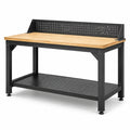 Werkbank aus Holz und Stahl mit Lochwand und Ablage, 120 × 60 × 140 cm, Schwarz/Naturfarben