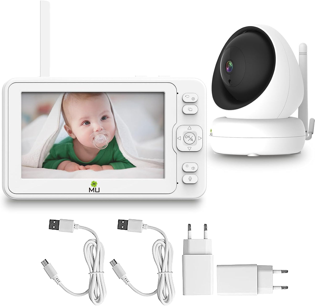 Monitory wideo m MU, 300 M – Czarny, Wi-Fi, funkcja grilla, Babyphone – monitor wideo dla dzieci, LCD ekran, 2 strefy temperatury