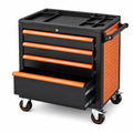 Mobiler Werkzeugwagen aus Stahl mit 4 Schubladen, Rollen und Ablagefächern, 69 × 46 × 85 cm, Schwarz/Orange