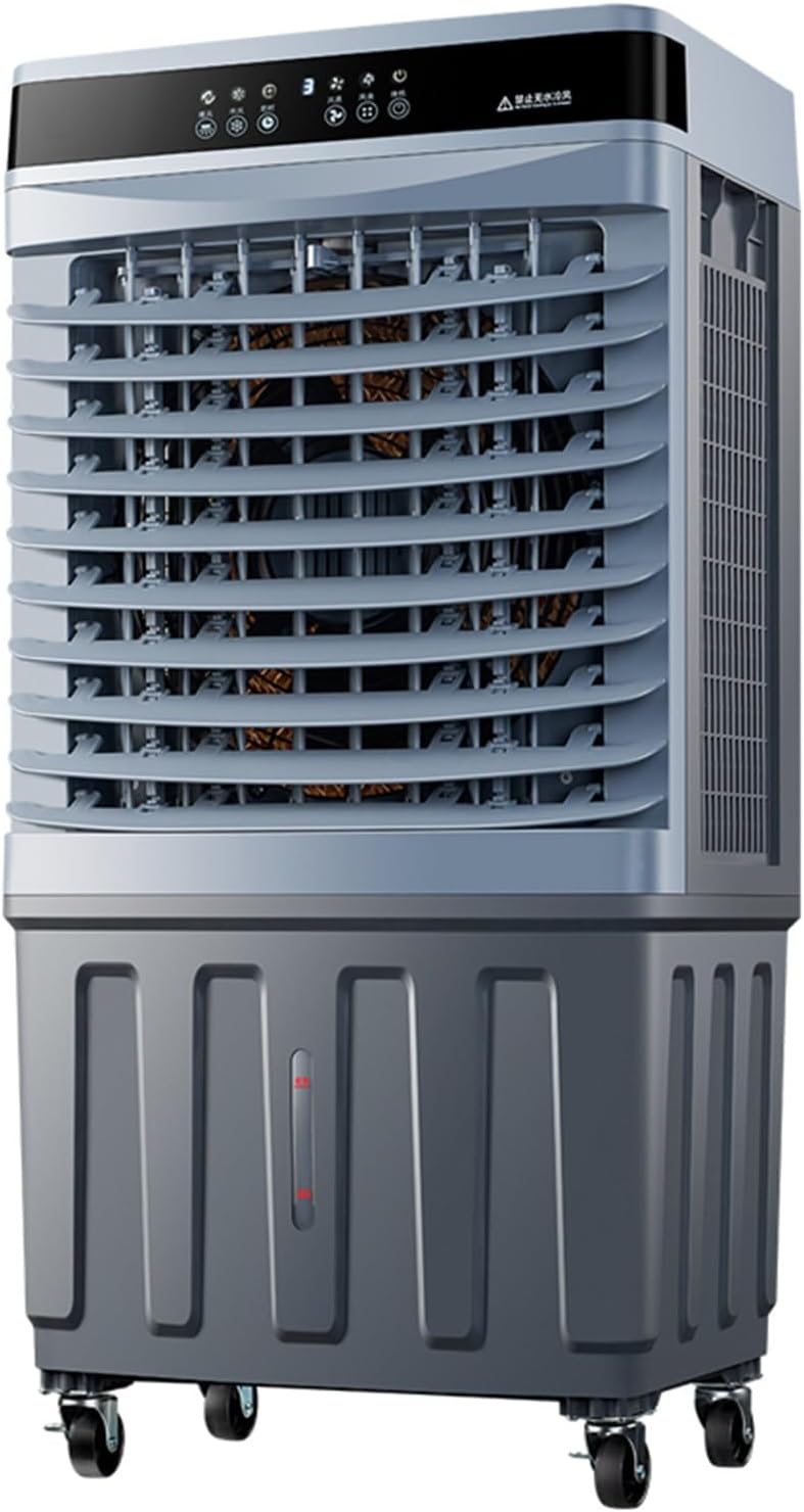 Klimatyzator przenośny, klimatyzator mobilny – 60 l, 490 x 340 x 1000 mm, Biały, Wentylator – przemysłowy, duży zbiornik, tłumik