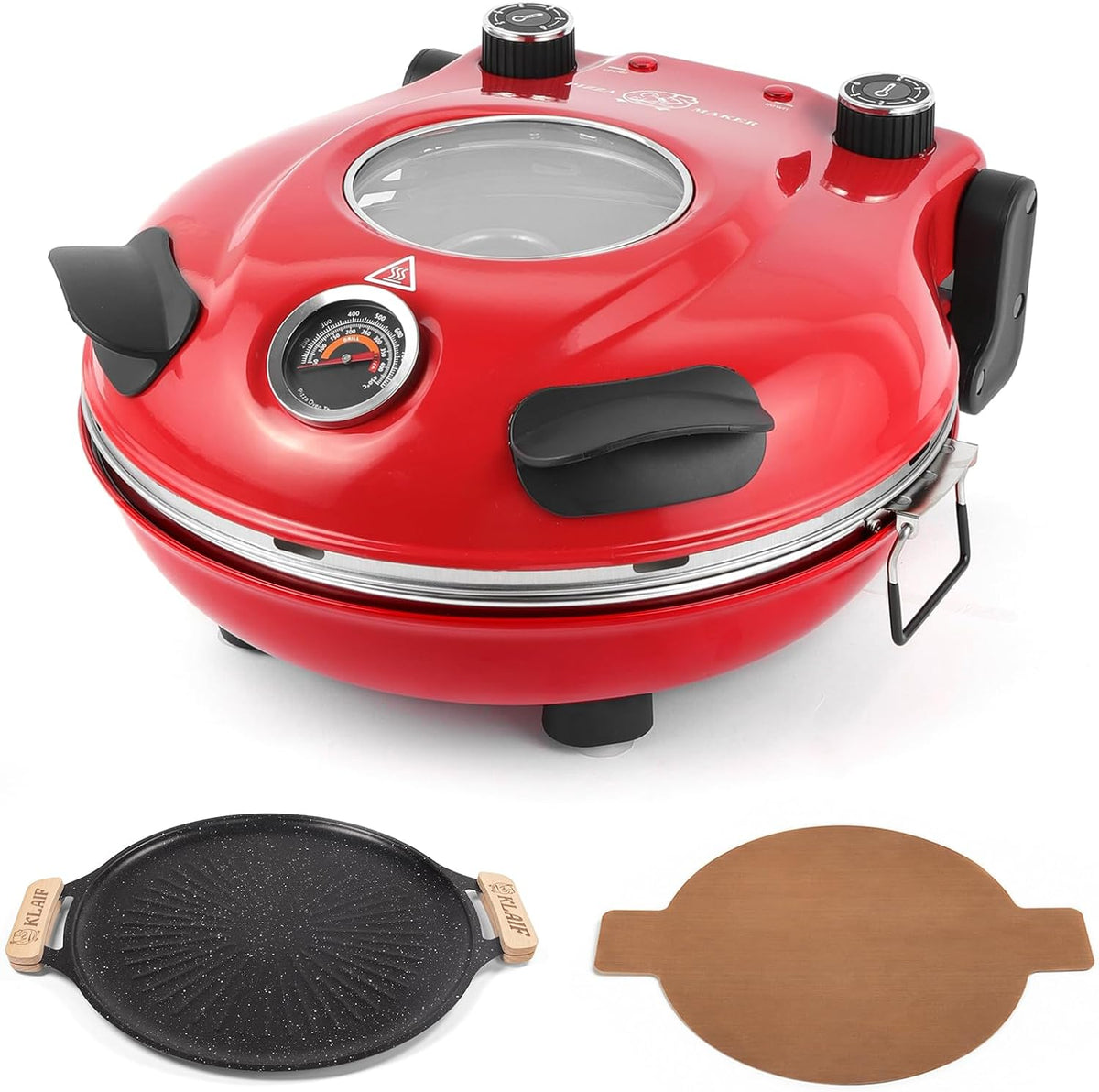 Grill klaif, 5 cm, 1200 W, Czerwony – piec do pizzy, Elektryczny, ceramiczne wnętrze, 2 strefy temperaturowe