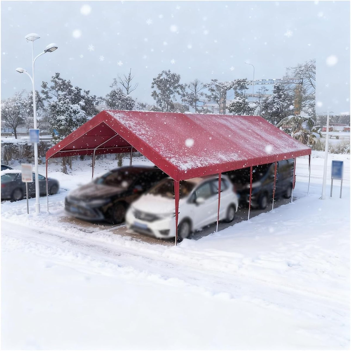 ZNQNDSR Wiaty garażowe, Czerwony, metal, odporność na warunki atmosferyczne – Wytrzymała Zadaszenie Carportu Do Całorocznych Metalowych Carportów