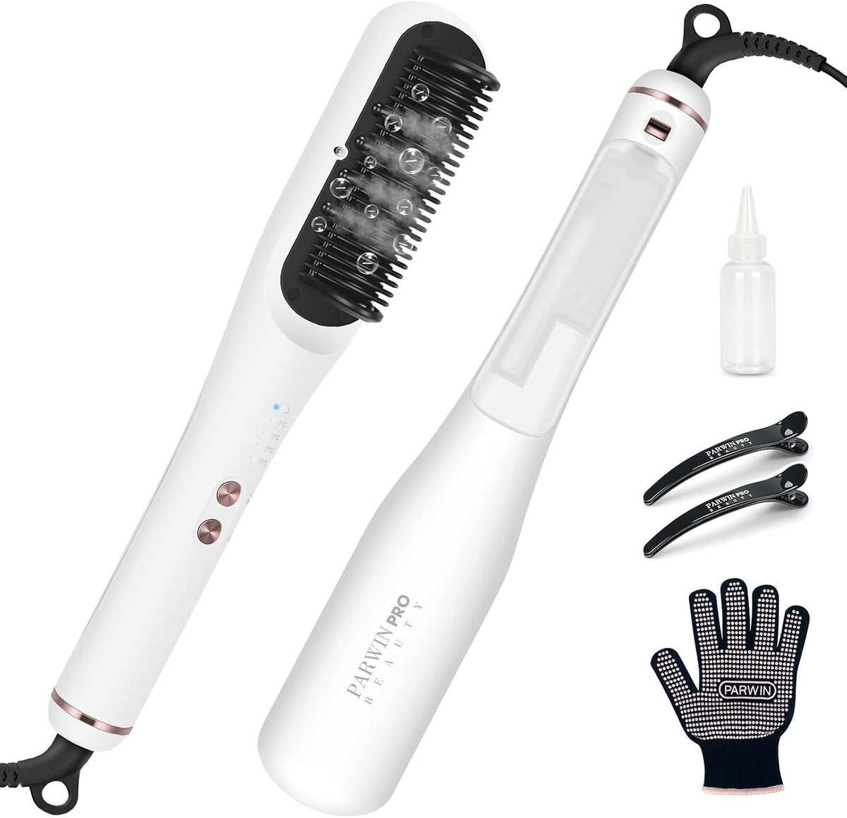 Prostownice do włosów PARWIN PRO BEAUTY – Czarny, prostownica do włosów, 4- in-1 Szczotka, wygładzająca szczotka elektryczna – para 4-en-1