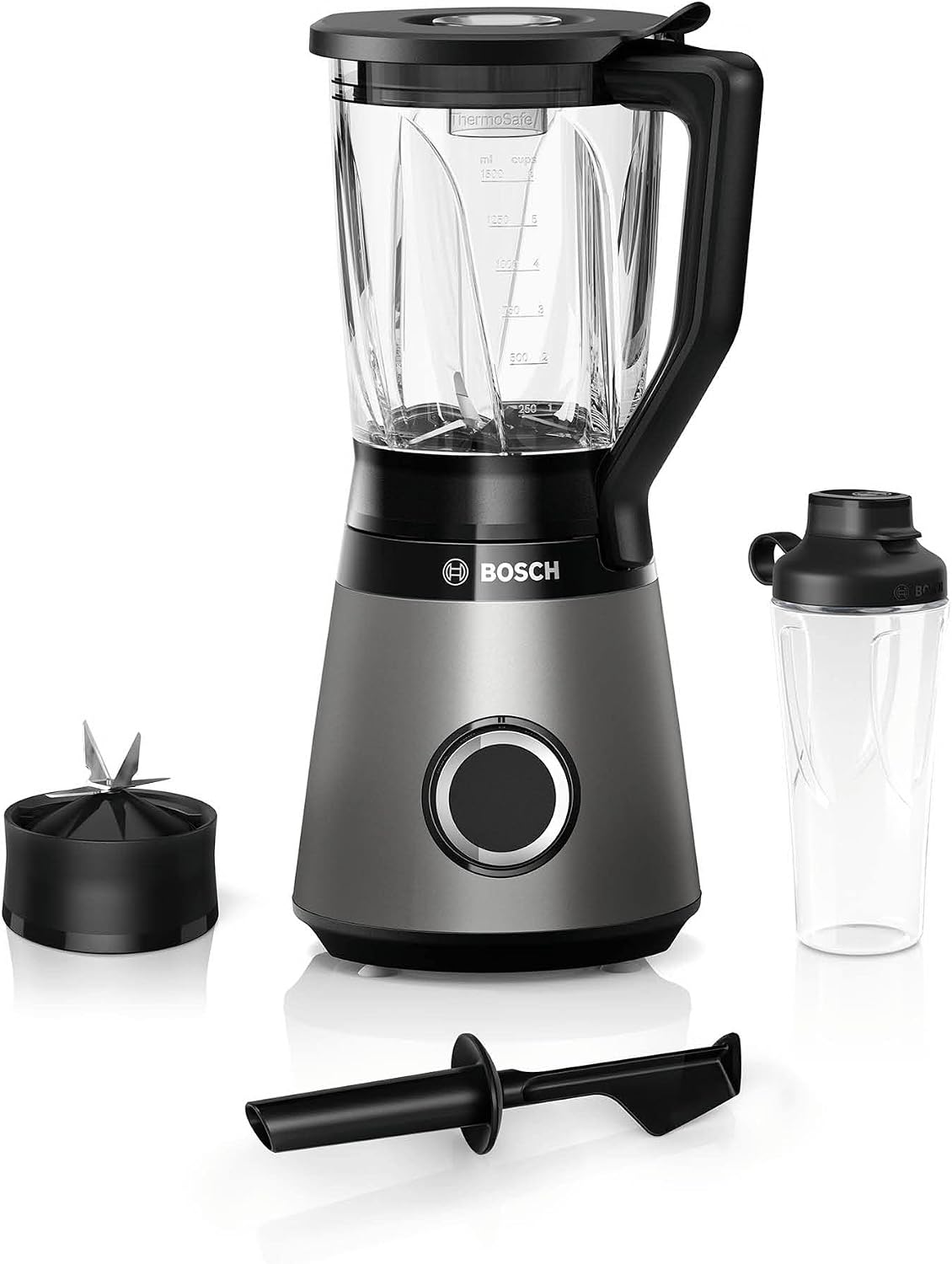 Bosch Blender, MMB6174SN, 1,5 l, 1.200 W – 30.000 obr./min, Czarny, kielichowy, 4-sercowy VitaPower – elektryczny mieszalnik