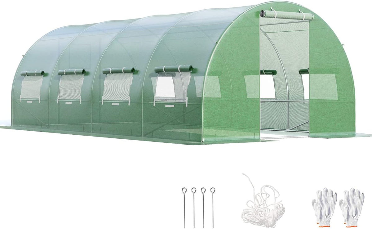 Szklarnie GOPLUS, 6 x 3 x 2 m, 34,5 kg, Zielony – metal, odporność na warunki atmosferyczne, 6 x 3 x 2 m szklarnia z metalową ramą