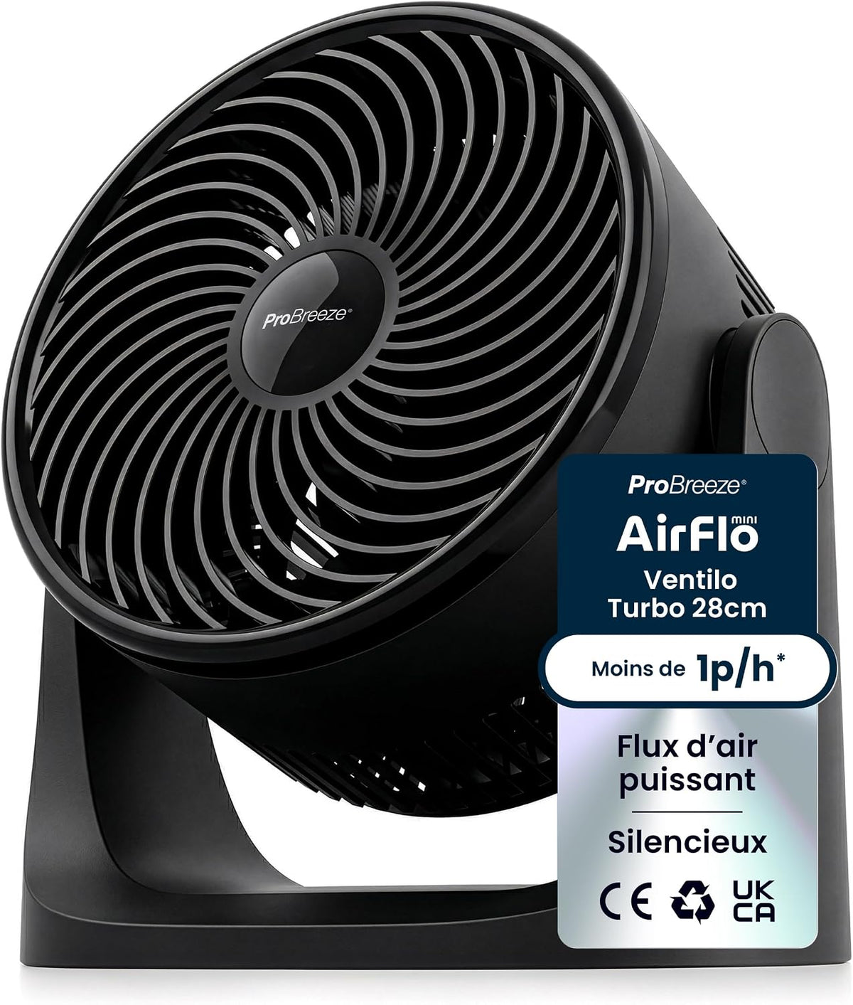 Wentylator stołowy Pro Breeze, 4,2 m, Biały – Wentylator, 3 prędkości, tłumik, 90 ° przechyłu