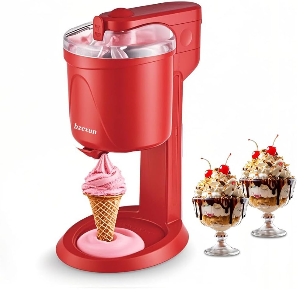 hzexun Maszynka do lodów, 1000 ml – 41,9 x 29,2 x 35,1 cm, 15 W, Czerwony, stal nierdzewna – Maszyna do lodów, maszyna do mrożonego jogurtu