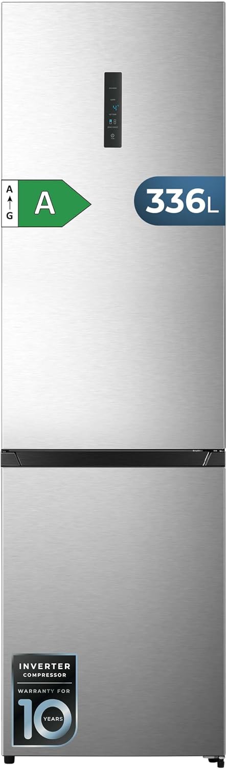 Cecotec Lodówka, 336 l – 35 dB, Srebrny, stal nierdzewna, No Frost – do zabudowy, Bolero CoolMarket Combi, Inwerter