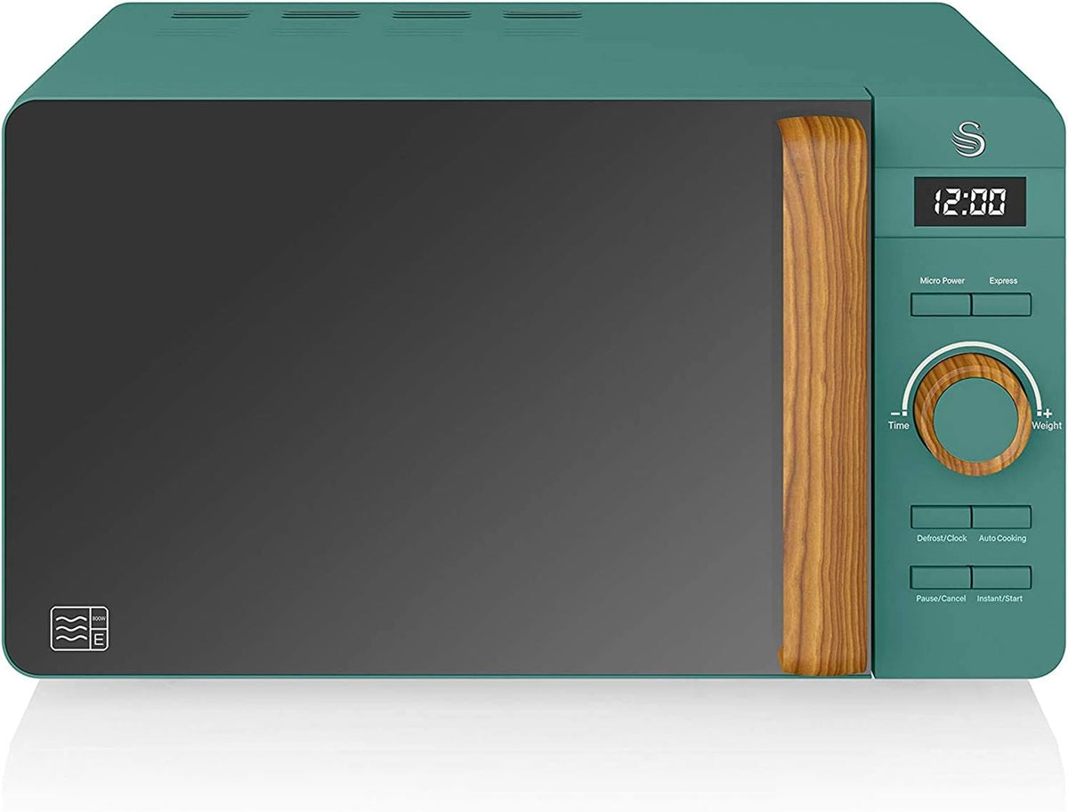 Swan Kuchenka mikrofalowa, 20 l, 800 W, 270 mm – Zielony Matowy, timer, Nordic cyfrowa 20 l, 6 poziomów pracy – moc 800 W, timer 30 minut