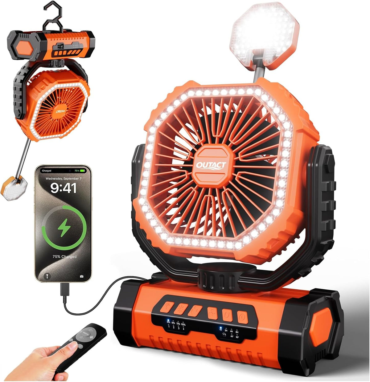 Wentylator stołowy Deepoter – Pomarańczowy, USB, pilot zdalnego sterowania, automatyczne wyłączanie – Wentylator 20, 000 mAh, przenośny, licznik czasu