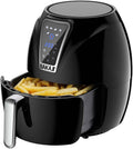 BAKAJI Frytkownica beztłuszczowa, air fryer – 3.2 l, 1300 W, 26,5 x 30,5 x 30 cm, Czarny – funkcja grilla, dotyk, zegar, 2 strefy temperaturowe