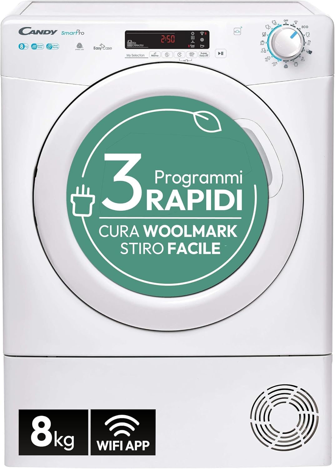 CANDY Suszarki z pompą ciepła, CSOEH8A2DES, 8 kg, Czarny – suszarka z pompą ciepła, model CSOEH8A2DES