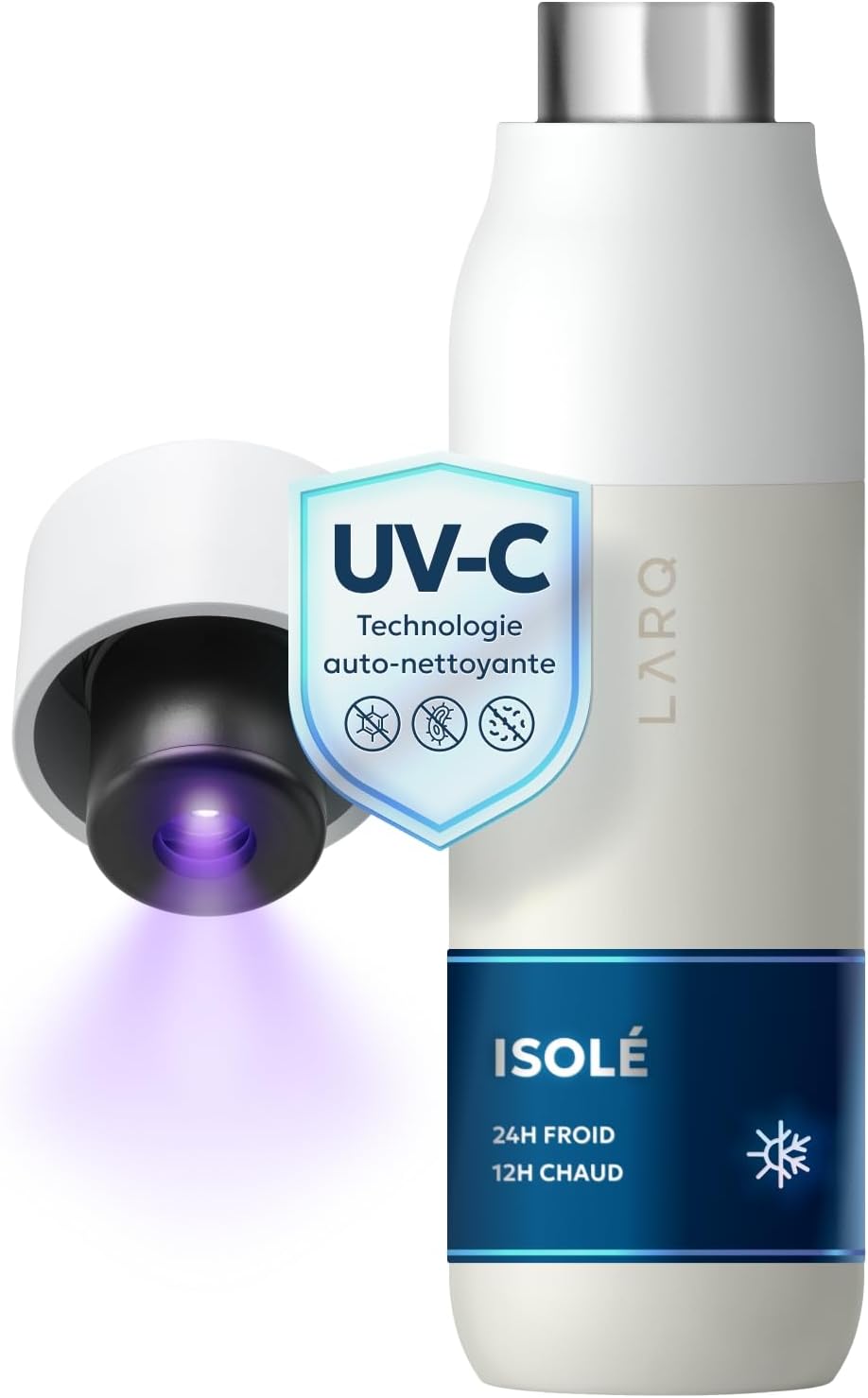 Bidony LARQ – 740 ml, Srebrny / Biały, stal nierdzewna, oświetlenie LED – 24h 12h Projekt Prime