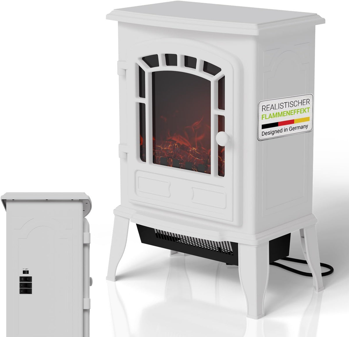 Grzejnik elektryczny Juskys, 2000 W – 4,6 kg, Biały, kominek elektryczny, termostat – dekoracja salonu, Elektryczny kominek 2000 W