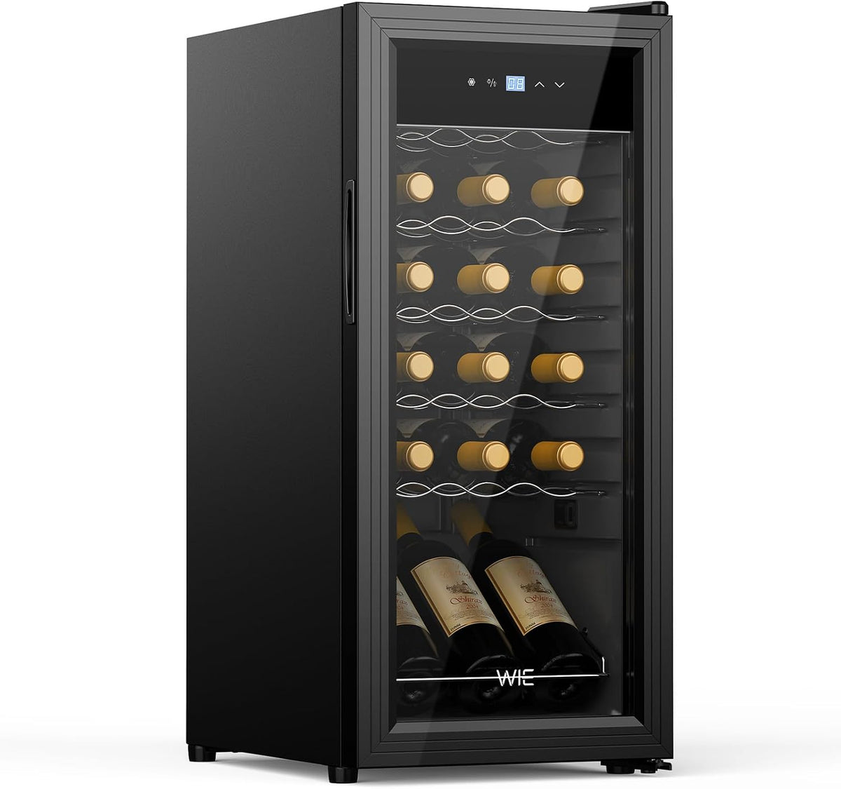 Chłodziarka do wina WIE – C-18, 53 l, 43 dB, Czarny – oś tlenie LED, Winiarnia elektryczna, Winiarnia 18 butelek 53 l Wina lodówka 5°C -18°C C-18