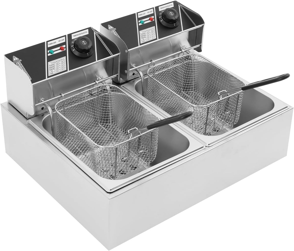 Frytkownica ARBGO, 6 l – 55 x 44 x 15 cm, 240 V, Czarny, Podwójne zbiorniki elektryczny Frymaker – do restauracji, 2 x 6 l, niezależne od temperatury