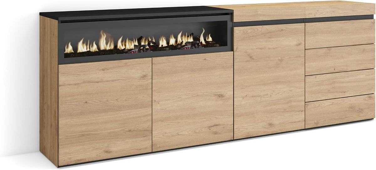 Kredens Skraut Home – 207x75x35 cm, Brązowy, kominek elektryczny, Dom Skraut – Bufet, Bahut