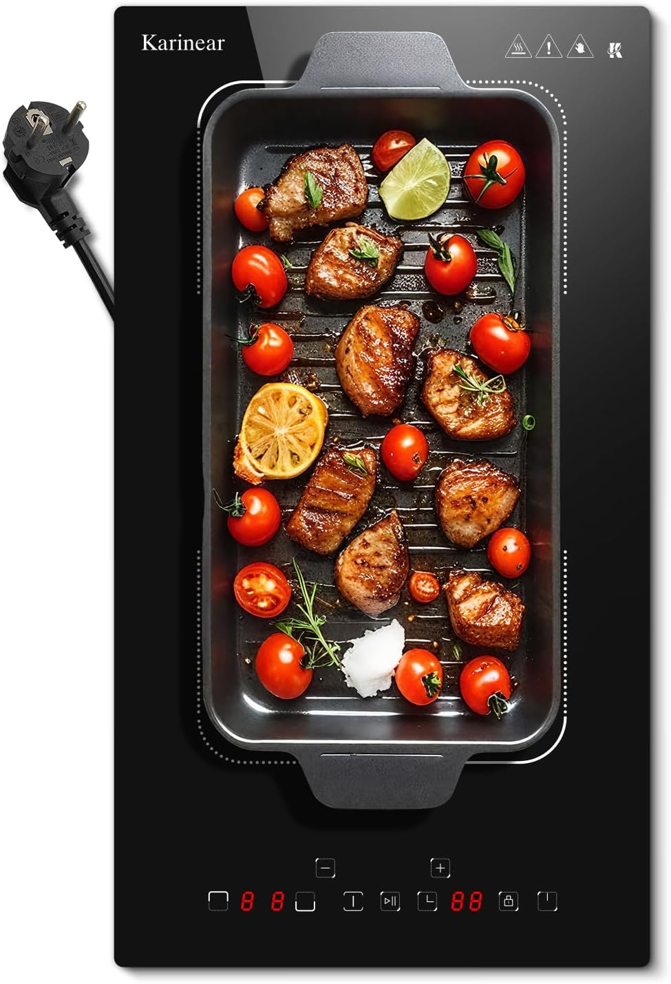 Płyta indukcyjna Karinear, kuchenka indukcyjna, 30 CM, 3500 W – 220 V, Czarny, aluminium, płyta grzewcza – 2 pola grzewcze, stół indukcyjny gotowania