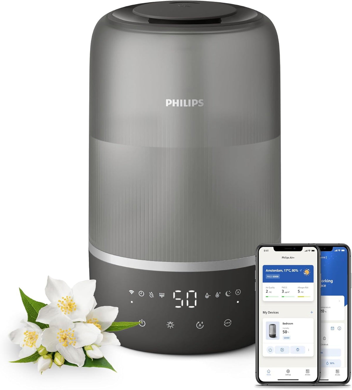 Nawilżacze jednopokojowe PHILIPS – HU1510, 34 dB, 41 m, 275 ml – Czarny, 32H HU1510 / 03 Humanidyzer, 275 ml / h, płyta IPS – czarny HU1510/03