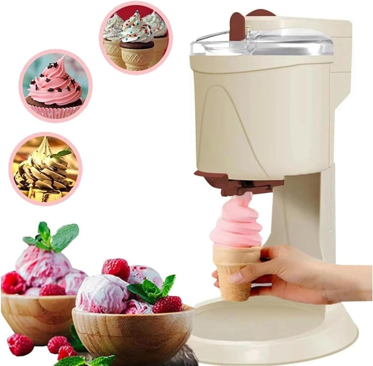 CWCQGH Kostkarka do lodu – maszyna do lodu, 1000 ml, Czarny, Mikser – przenośny, elektryczny mikser, i sorbet, Molle Ice Cream maszyna