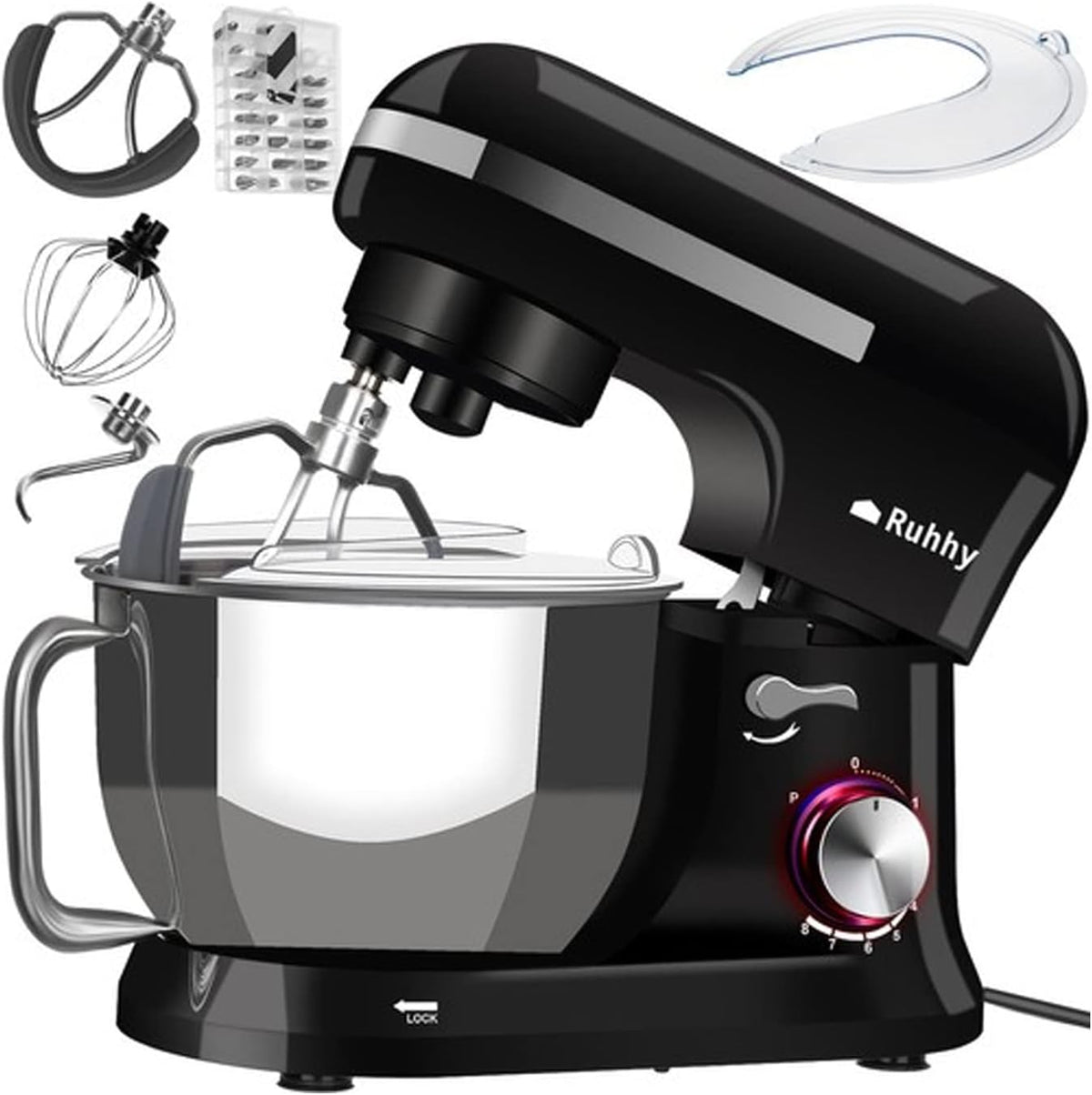 Robot kuchenny Ruhhy, 5 l, 1700 W, 240 V – Srebrny, stal nierdzewna, 8 prędkości + funkcja pulsacyjna