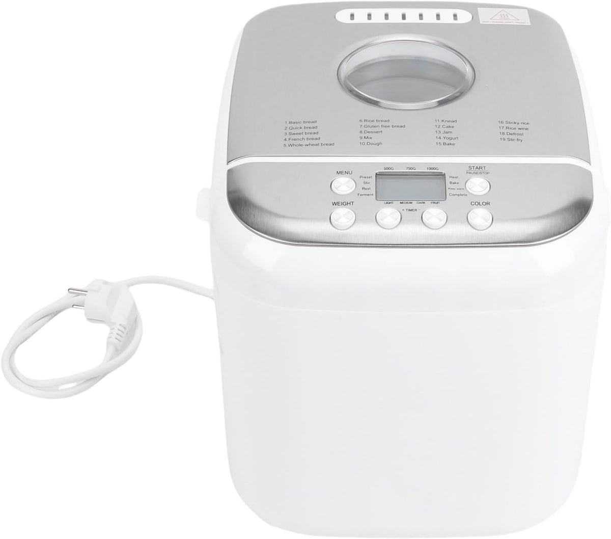 Zhjvihx Maszyny do pieczenia chleba – 600 W, 500 g, 240 ml, Biały/Srebrny – Wypiekacz do Chleba, 3 Kolory Skórki i 3 Rozmiary Bochenka