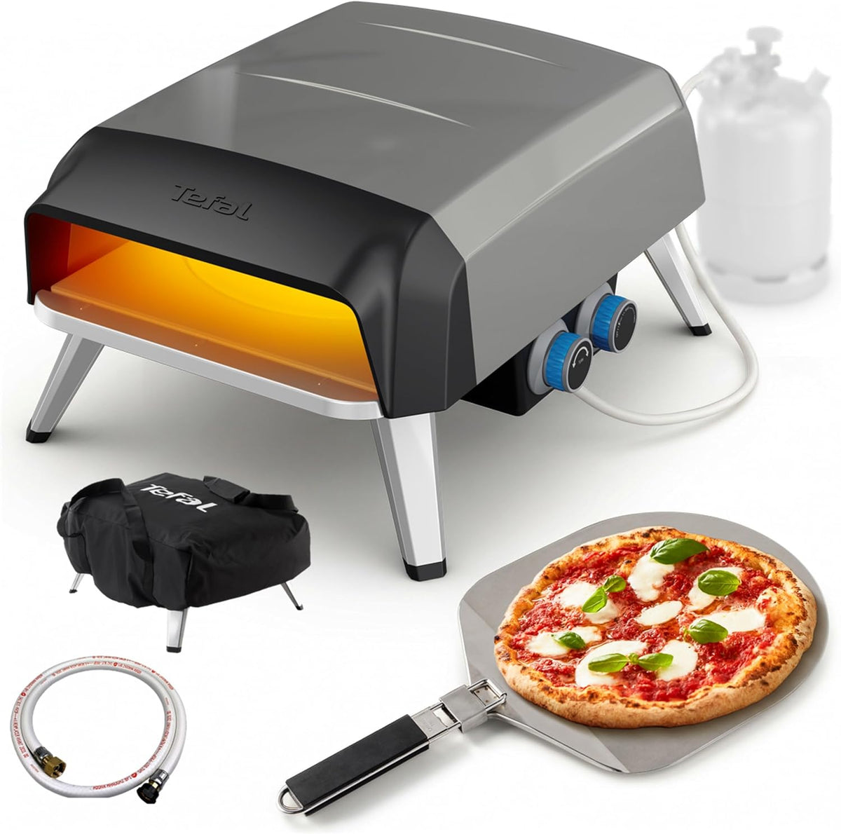 Tefal Piec do pizzy, 30 cm – Czarny / Srebrny, Elektryczny, na zewnątrz, 360 kamień obrotowy do maszyny do pizzy – autentyczne gotowanie w 90 sekund