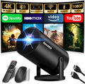 Projektor Nonete, 1080P – Czarny, Bluetooth, Wi-Fi, pilot zdalnego sterowania – Smart TV 1080P, 4K UHD, Zintegrowana aplikacja i 2026 Zmodernizowany