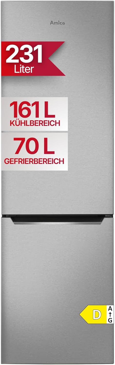 Zamrażarka Amica – 170 cm, 231 l, 3,2 kg, Srebrny – 3 szuflad, oświetlenie LED, kompresor, KGCN 387 140 E lodówko – wysokość 170 cm, szerokość 54 cm