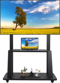 Maiproo Stojaki podłogowe – Biały, metal, regulowana wysokość, oświetlenie LED – 75 'Szafa TV, kółka ruchome, wyświetlacz LCD, zakrzywiony LED / LCD