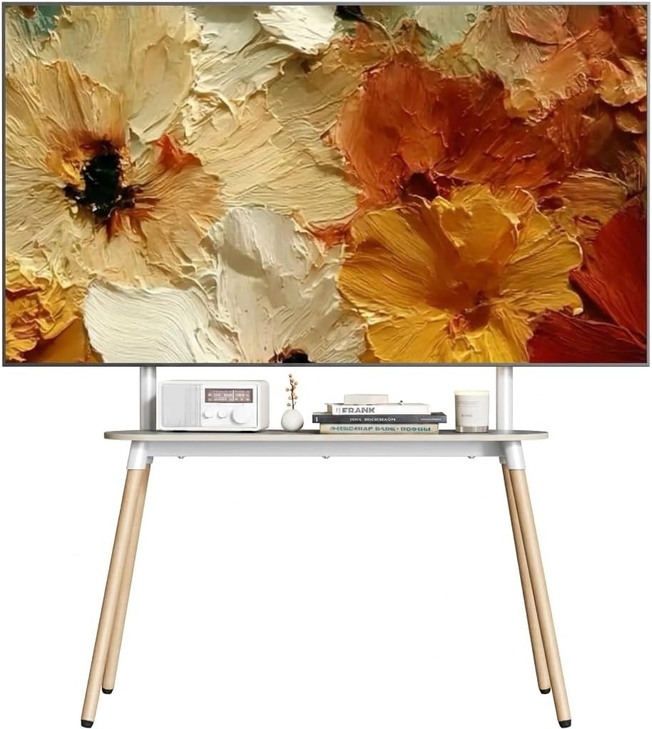 Stojaki podłogowe ECOTINY, 400 x 600 mm, 50 kg – Biały, Szafka TV, 86 cali, przenośny – do 50 kg