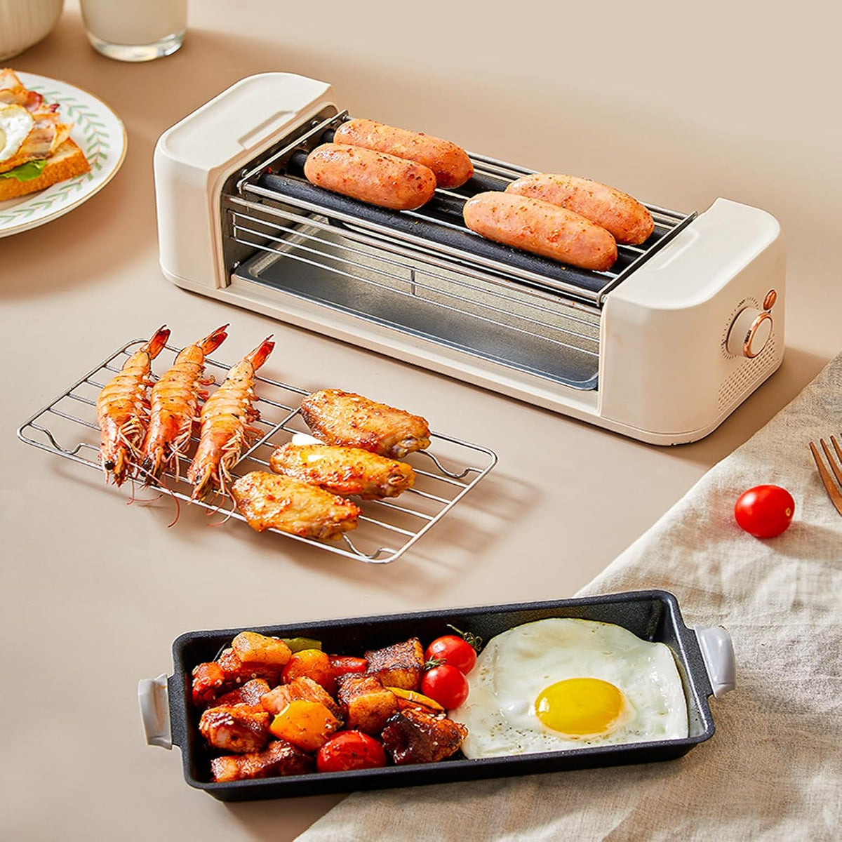 Płyta grzewcza TYH, 500 W – 340 x 110 x 125 mm, 220 V, Srebrny, stal nierdzewna – funkcja grilla, grill, Wielofunkcyjny grill do rolowania