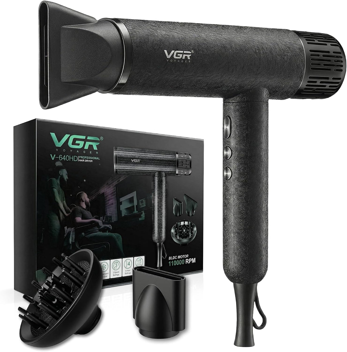 Suszarka do włosów VGR, Czarny – 640 Diffuser, 640 HD Dry Hair Diffuser profesjonalny Loop