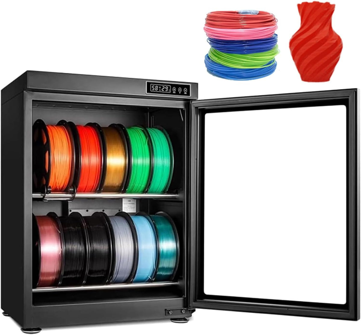 Akcesoria do drukarki 3D, 62,5 x 43 x 29 cm – 10 W, 13 kg, Szary, stal nierdzewna – Drukarka, efekt 3D, profesjonalny, dla 10 do 12 rolki